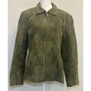 Vintage SIENA Olive Green Leather Suede Zip Up Jacket Size XL